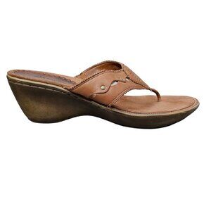 ❤️Bass Marbella Wedge Leather Brown Thong Slip On Sandal